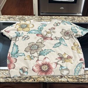 Alfred Dunner Beige Floral Embellished Sweater